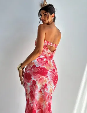 Hello Molly womens elegant pink floral backless dress thumbnail 2
