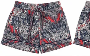 Anthropologie Red & Navy Floral Paisley Drawstring Shorts, Small thumbnail 1