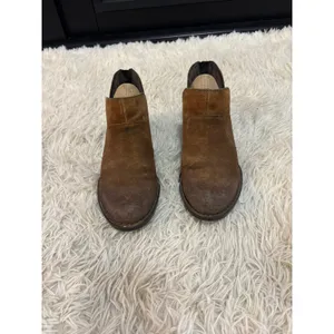BORN Brown Suede Ankle Boots‎ Women Side Zip Cutout Heel Comfort Low Heel thumbnail 3