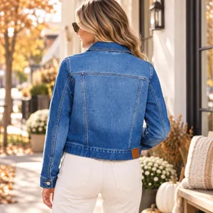 Free Assembly Womens Cropped Denim Jacket Medium Wash Blue Size M thumbnail 2