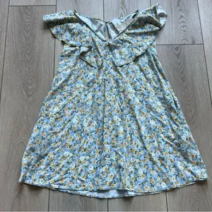 Hem & Thread NWT Peony Floral Ruffle Mini Dress Blue and Yellow Linen Size Small thumbnail 11
