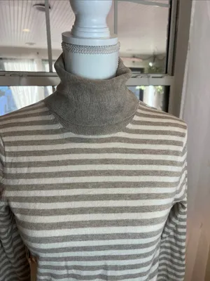 Banana Republic Striped Turtleneck Sweater in Taupe and Cream size medium. thumbnail 2