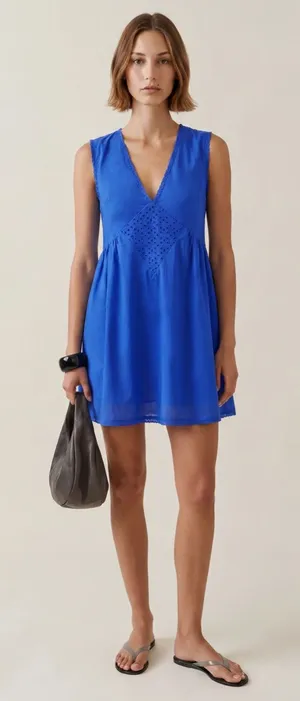NWT kourt Tatiana Cotton Dress size Medium M blue cobalt few moda thumbnail 1