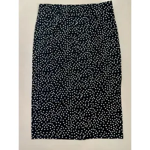 T TAHARI Midi Pencil Skirt Size S Black White Polka Dot Slit Leg Tummy Control thumbnail 2