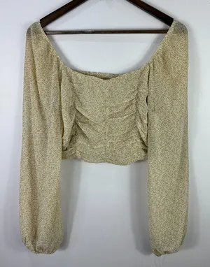 Altar'd State Top Women Large Beige Floral Ruched Cottage Fairy Romantic Boho‎ thumbnail 1