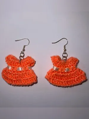 Handmade knit Orange dress earrings. thumbnail 2
