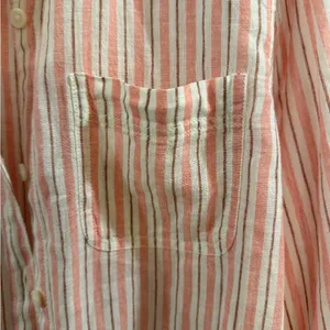 beachlunchlounge Pink and White Striped Button-Down Shirt Linen Blend thumbnail 2