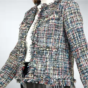 Easel Women's Pearl Embellished Tweed Blazer in Black Size S thumbnail 1