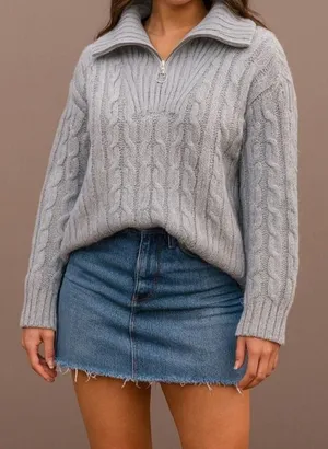 Sincerely Jules Womens Blue Chunky Partial Zip Pullover Cable Knit Sweater sz XL thumbnail 2