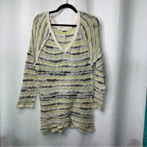 Free People wool chunky knit oversized green sweater size large boho casual‎ thumbnail 3