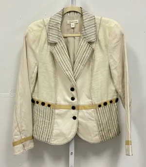 Coldwater Creek Cream Striped Mixed Media Button Front Blazer‎ Jacket Women's 14 thumbnail 1