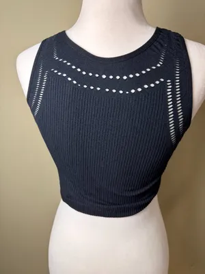 By ANTHROPOLOGIE Black Sheer Ribbed Seamless Tank Top Cropped Black Size M/L thumbnail 4