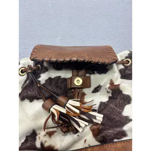 Jen & Co Backpack OS Cow Print Brown Faux Leather Tassel Western Boho Bag thumbnail 9