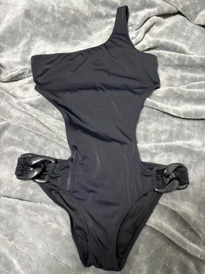 Victoria's Secret Black One Shoulder Cutout One Piece Swimsuit thumbnail 1