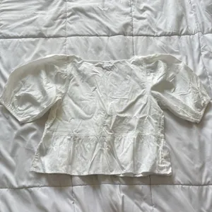 American Eagle Blouse Tie Front Puff Sleeve‎ Peplum Top Womens Small Oversized thumbnail 7