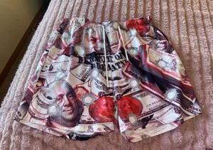 Novelty Money Print Athletic Shorts in Red, Black, White thumbnail 1