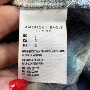 American Eagle Sz L‎ Light Flannel Shirt Cropped Boxy Oversized Plaid Button Up thumbnail 7