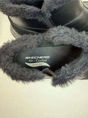 Skechers Arch Fit Women’s 11 Black Leather Faux Fur Ankle Boots Zip Comfort thumbnail 9