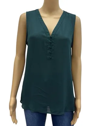 Maurices Sleeveless Quarter Button Front V Neck Tunic Blouse Top Womens Medium thumbnail 1