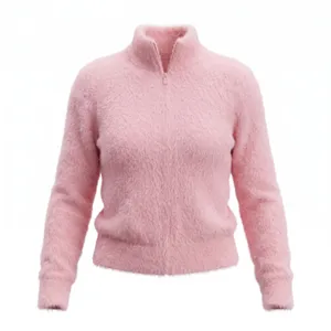 No Boundaries Pink Fuzzy Eyelash Knit Full Zip Mock Neck Sweater JuniorsXL 15-17 thumbnail 1