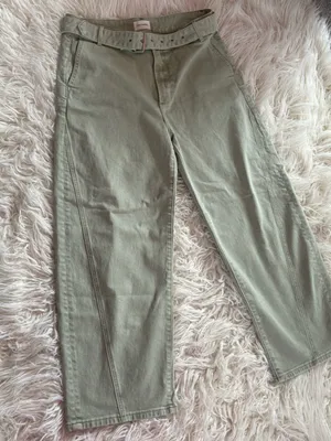 Driftwood Spencer Sage Green Barrel Leg Pants Belted Size 32 High Rise thumbnail 2