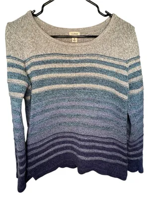 L.L. Bean Blue And Purple Striped Ombré Crewneck Pullover Knit Sweater thumbnail 1