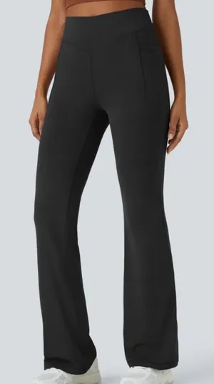Halara UltraSculpt Flare Leggings XL Black Mid Rise Tummy Control Pockets NWT thumbnail 1