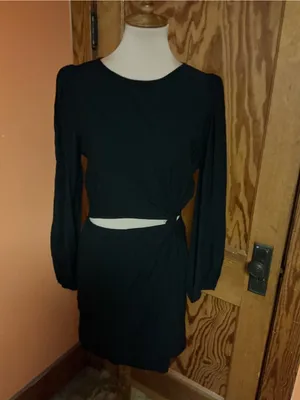 LucyParis Black Cutout Mini Dress Long Sleeve Side Twist Cocktail Party Size M thumbnail 6