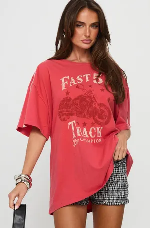 Princess Polly Fast Track Oversized Graphic Tee Red thumbnail 1