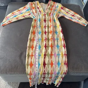 Women’s Colorful Ruched V-Neck Geometric Patterned Maxi Dress Size S NEW thumbnail 8