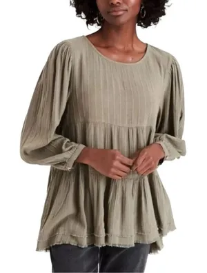 American Eagle Womens Tiered Peasant Top XS Olive Green Boho Granola Earthy Fall thumbnail 1