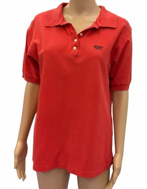 Guess George Marciano Womens Red Polo Shirt Lace Collar Cotton Medium thumbnail 1