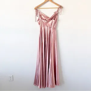 Ladivine Satin Dusty Pink Formal Evening Cocktail High Slit Maxi Gown thumbnail 6