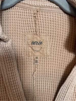Aerie Women’s Shirt Top Waffle V Neck Oversized Tan Cotton Blend Size XXS thumbnail 4