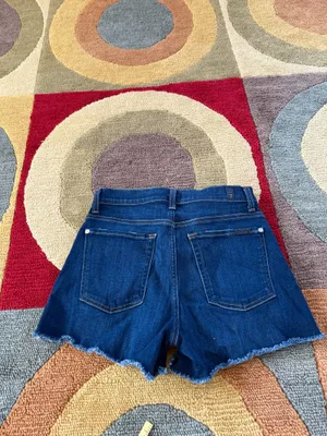 7 For All Mankind Blue Denim Jean Shorts Frayed Hem High Raise Size 27 Waist thumbnail 5