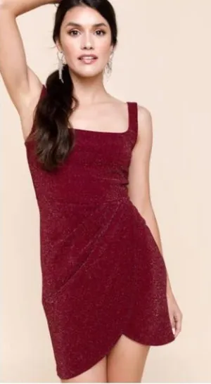 Mi Ami Francesca's Megan Glitter Tulip Mini Dress Burgundy Wine Merlot Medium thumbnail 1