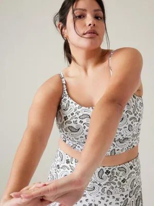 New ATHLETA XL Elation V-Neck Crop Women’s Paisley White Black X-Large A-C Cups thumbnail 3