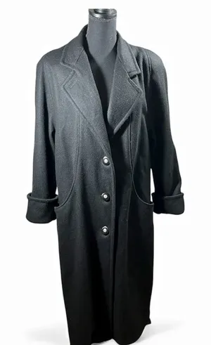 VTG‎ JOFELD BY FORSTMANN WOOL BLEND WOMEN LONG COAT 80-90s CLASSIC SZ 12 BLACK thumbnail 1