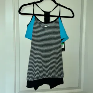 Nike Women's Striped Tank Top with sports Bra - Black and Blue thumbnail 3