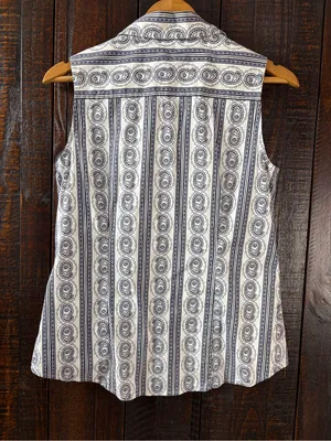Tommy Hilfiger Sleeveless Ruffled Paisley Stripe Blouse Medium thumbnail 6