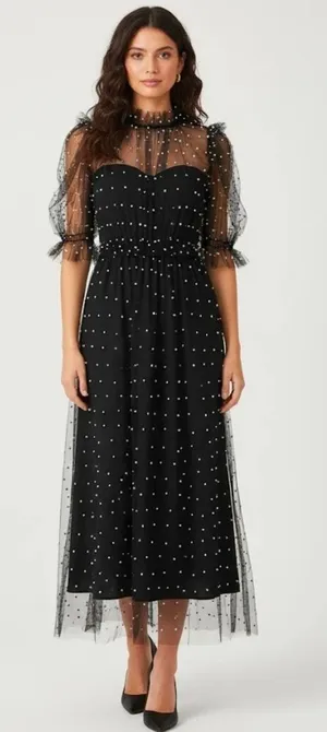 NWT Hunter Bell Bennett in Black Pearl Embellished Mesh Tulle Maxi Dress 12 thumbnail 1