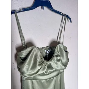 Reformation Hensley Satin Dress 4 Artichoke Green Midi NWT thumbnail 8
