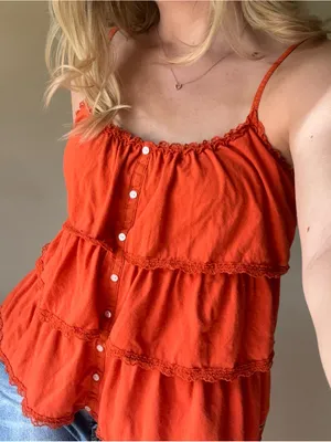 Y2K Hollister Bright Orange Tiered Spaghetti Strap Camisole thumbnail 7