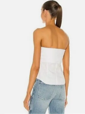 RTA Leia Strapless White cotton Tie-Front button up Bustier Top blouse, size S thumbnail 3