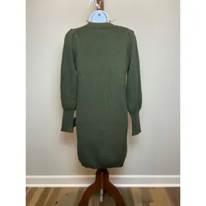 Lulus Sweater Dress Size M Olive Green Ribbed Knit Balloon Sleeve Crew Neck NWT thumbnail 3