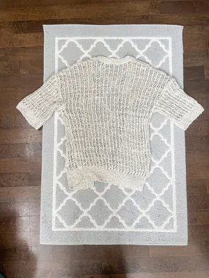 Free People marble tan crochet knit open cardigan quarter sleeve sweater thumbnail 8