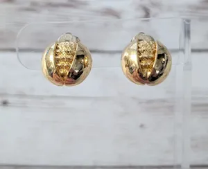 Vintage Clip On Earrings 5/8" Stylish Gold Tone with Design thumbnail 1