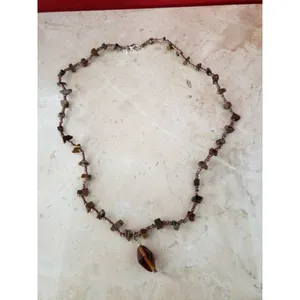 Vintage Necklace Tigers Eye Necklace with Brown Pendant thumbnail 3