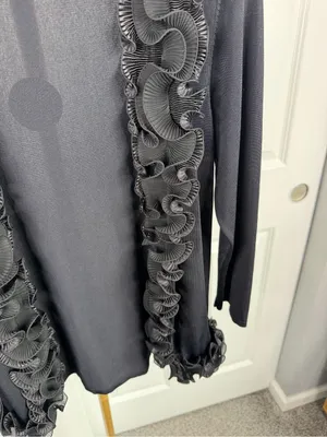 Alberto Makali Size L Black Ruffle Open Front Cardigan Sweater NWOT thumbnail 5
