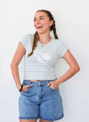 Le Lis Striped Sea Shell Patch Tee - Light Blue & White M thumbnail 1